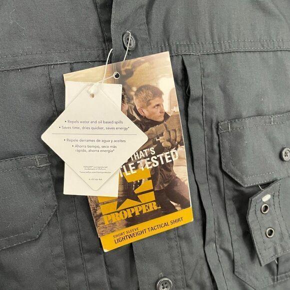 Proper Tactical‎ Shirt Men S Charcoal Ripstop Short Sleeve Button Down NEW - Picture 5 of 13